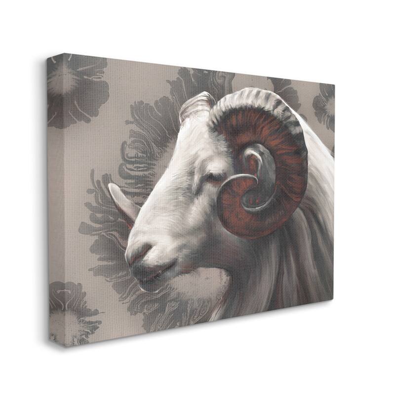 Stupell Big Horn Ram Portrait Abstract Grey Pattern Canvas Wall Art