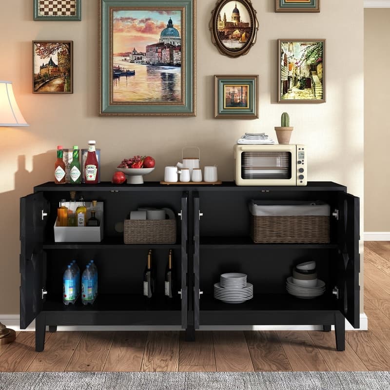 60.5" Mid Century Modern Sideboard Buffet Cabinet with 4 Doors, Adjustable Shelves, and Outlet Holes