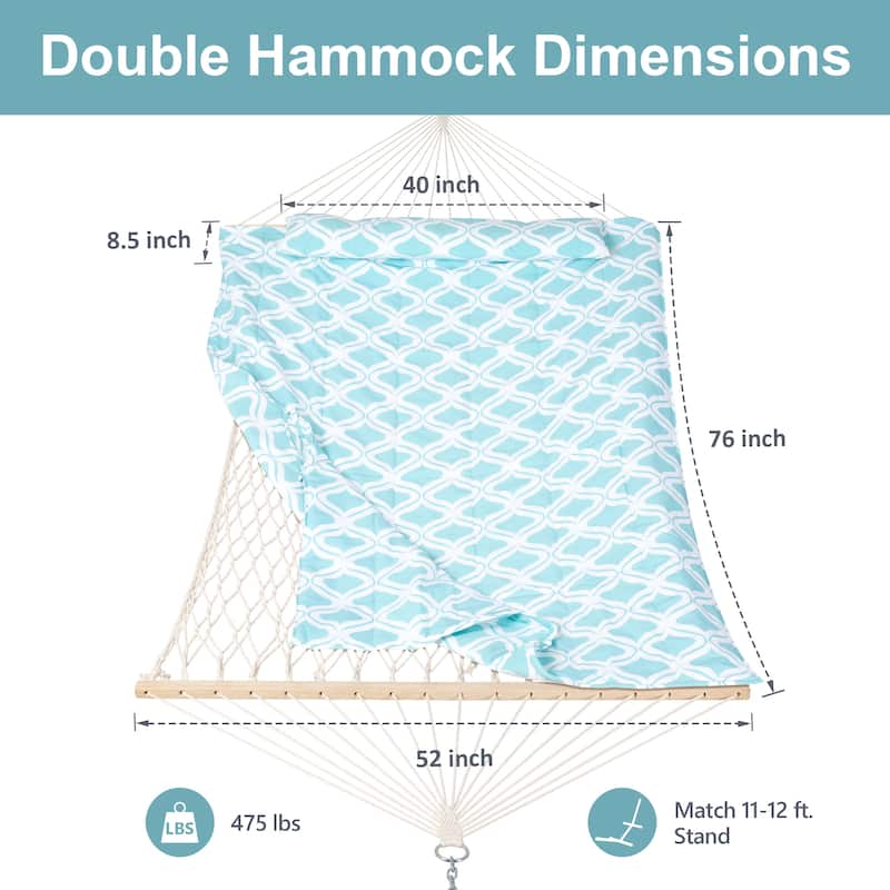 Durable 2 Person Rope Hammock with Polyester Quilted Pad and Pillow - 76*52