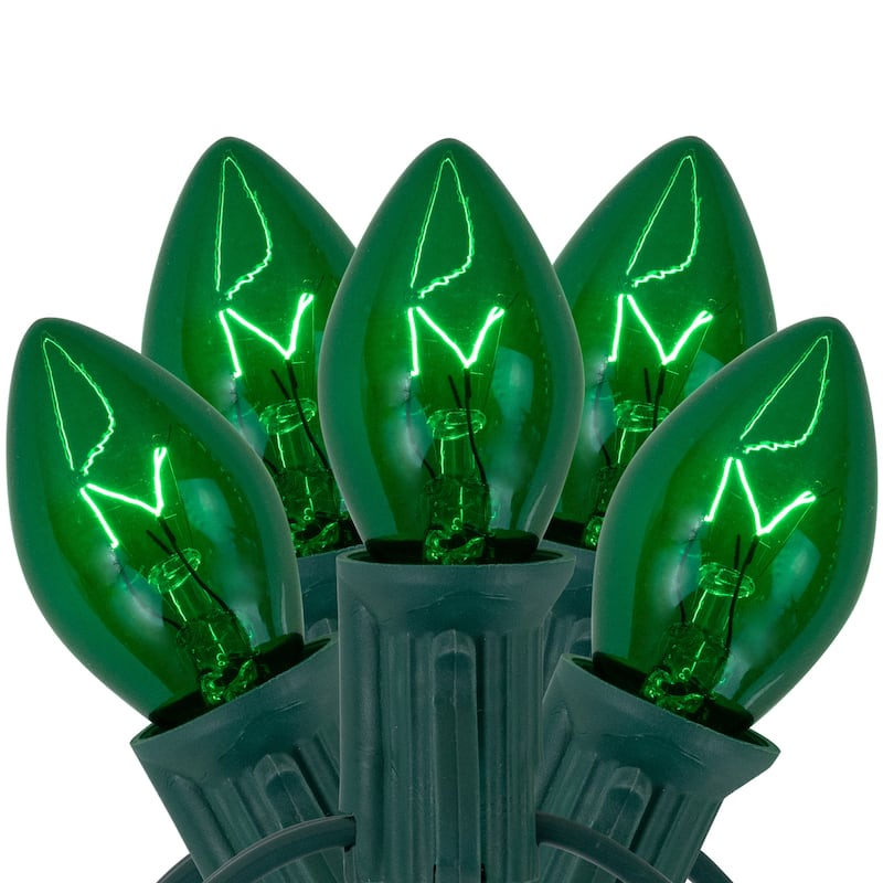 25-Count C7 Transparent Green Christmas Light Set 24 ft Green Wire - 24'