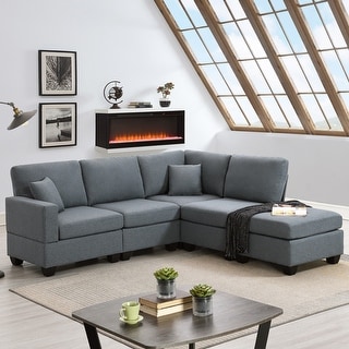 DARK GREY Linen Fabric Sectional Sofa Set for Livingroom Modular Couch ...