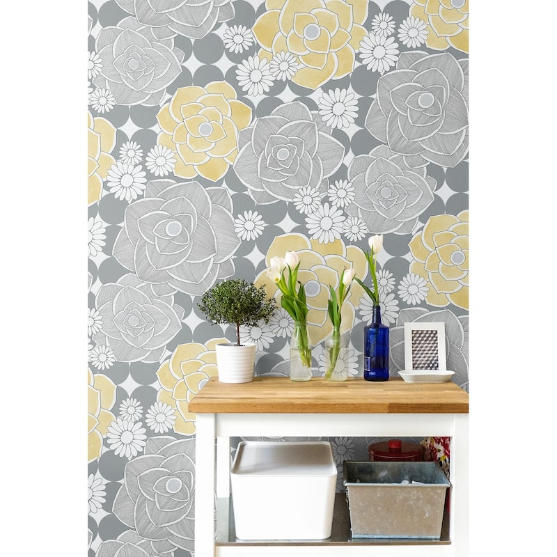 NextWall Retro Floral Peel and Stick Removable Wallpaper - 20.5 in. W x 18 ft. L