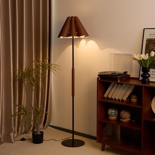 Mid-Century Modern Floor Lamp with Faux Leather Shade - 65 inch