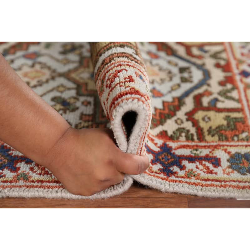 Geometric Blue Heriz Serapi Indian Accent Rug Hand-Knotted Wool Carpet - 2'0" x 3'0"