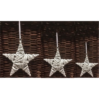 Set Of 3 White Willow Hanging Stars With Satin Ribbons Ornaments - Bed ...