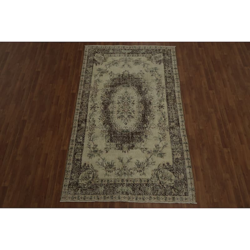 Hand Knotted Oriental 100% Wool Carpet Transitional Floral Beige & Ivories Anatolian Area Rug - 9' 1'' X 5' 4''
