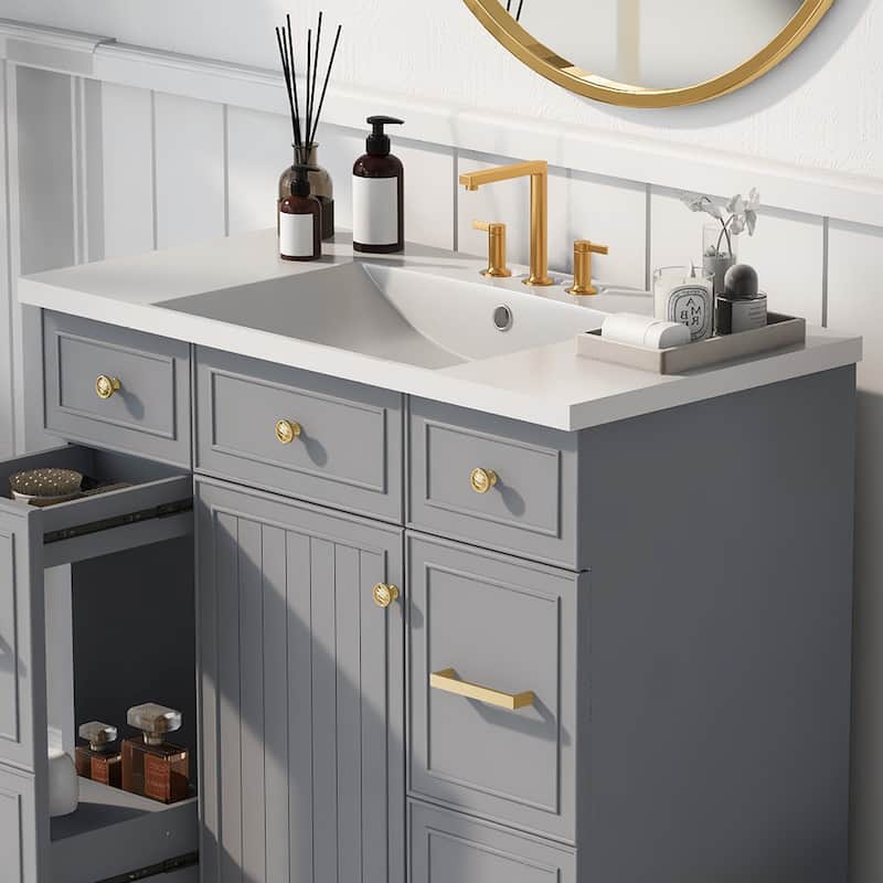 Roomfitters 36x18" Rectangular Bathroom Vanity Top Resin Sink, 3 Hole Countertop Basin for 4" Faucet, White