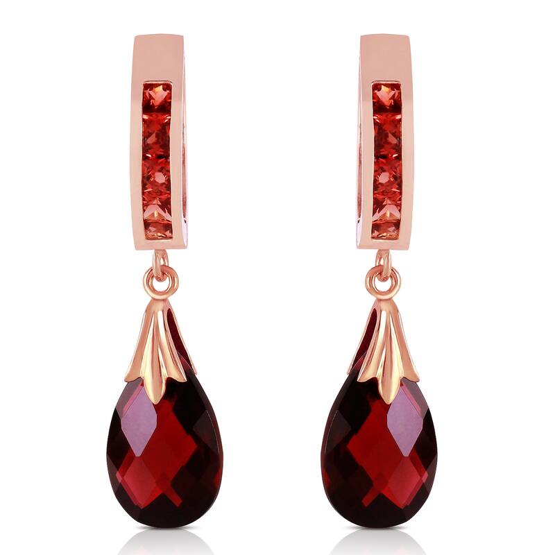 14K Solid Gold Hoop Natural Garnet Gemstone Earrings Jewelry - Rose
