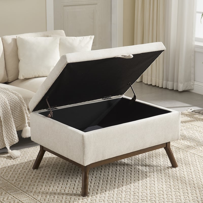 Mid-century Modern Square Coffee Table, Storage Ottoman with Flip Top, Shoe Bench with Hidden Storage Compartment