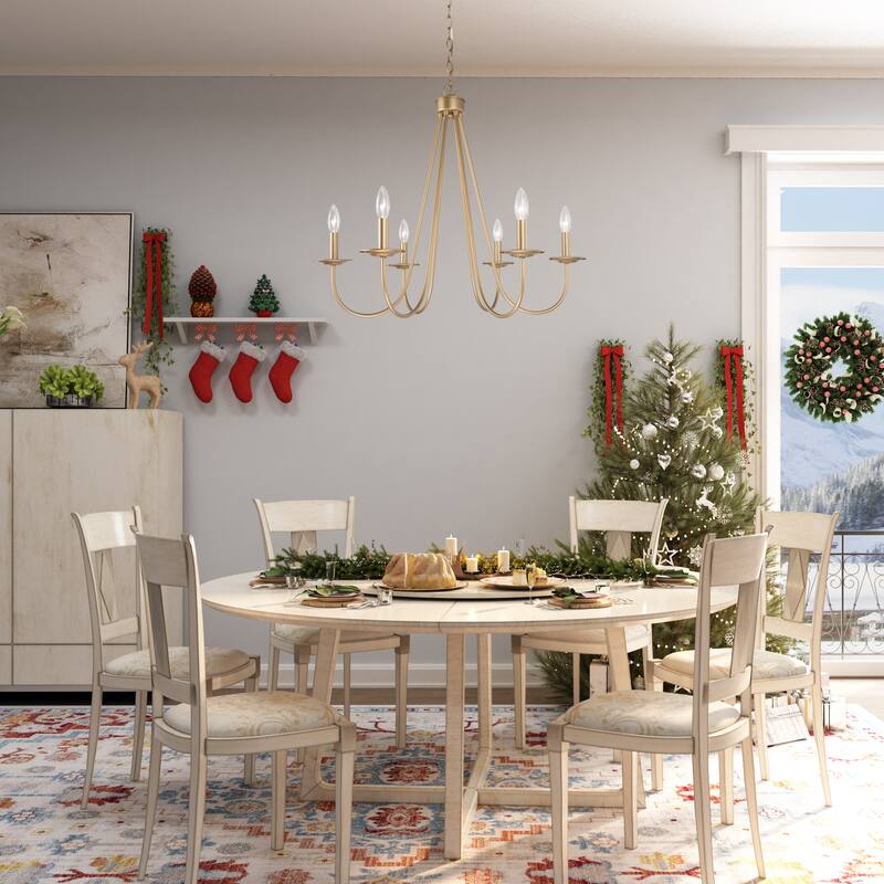 Rella Modern Glam 6-light Gold Chandelier Candlestick 28inch Wagon Wheel Dining Room Lighting Fixture