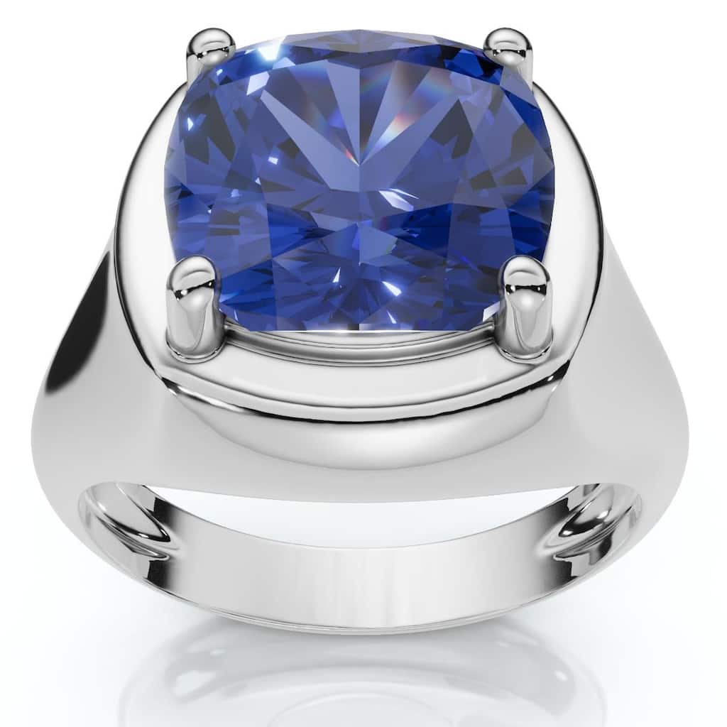 Bliss Diamond 5Ct Cushion Blue Sapphire Button Ring Gold lab Grown