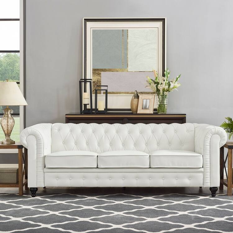 Chesterfield 3 Piece Living Room Sectional Sofa Set with Rolled Arms Button Tufted Cushion Sofa Loveseat for Living Room