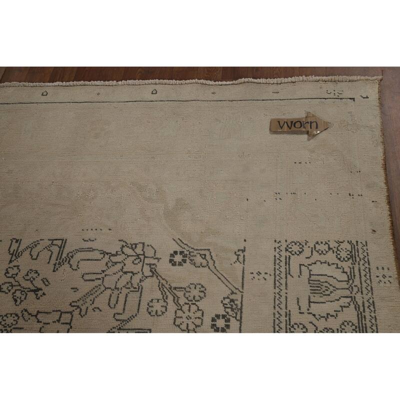 Distressed Tabriz Persian Vintage Rug Handmade Beige Wool Carpet - 8'0" x 11'6"