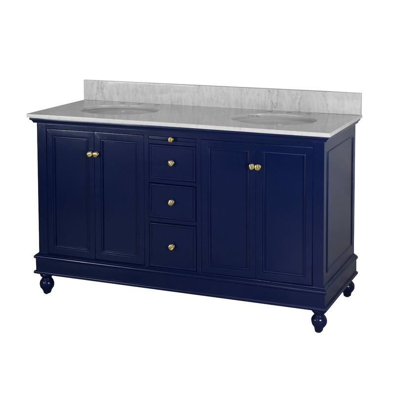 KitchenBathCollection Bella 60" Double Bathroom Vanity with Carrara Marble Top