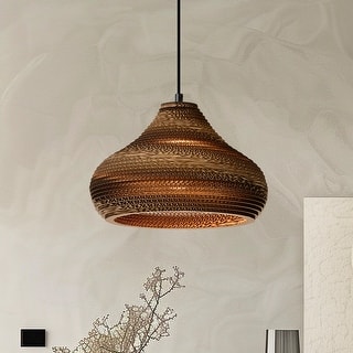 Matte Black Modern Nordic Style 1-Light Pendant Light with Natural Brown Origami Paper Shade