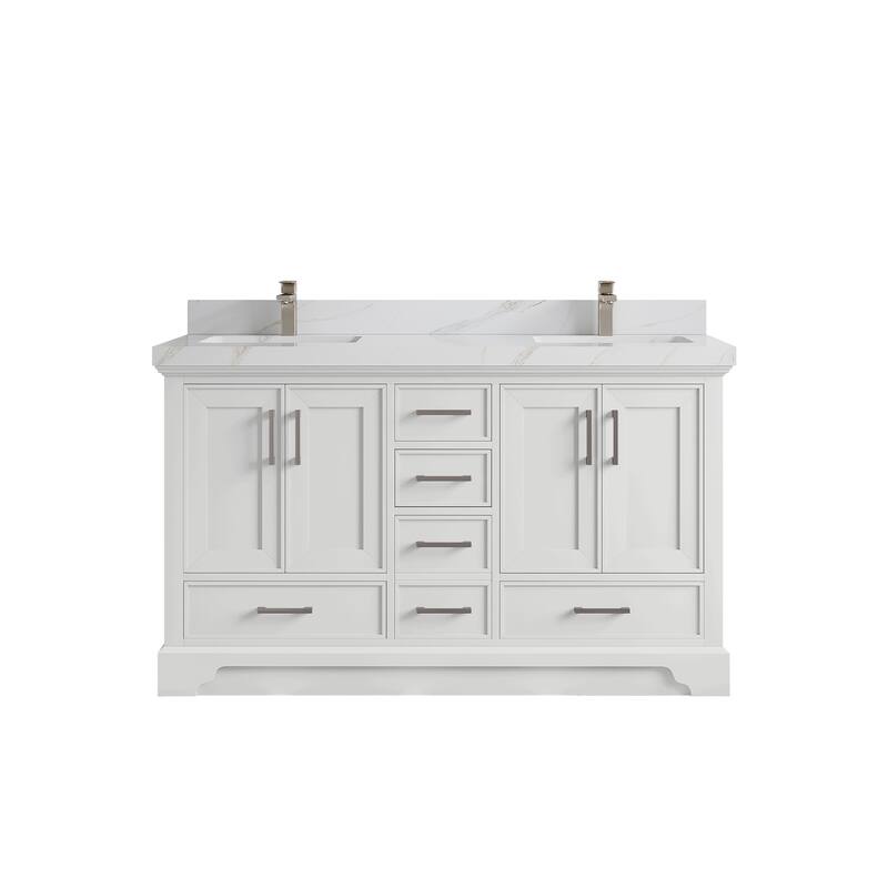 Willow Collections 60 in. W x 22 in. D Charlotte Double Sink Bathroom Vanity with Countertop - 2"Calacatta Sienna - White