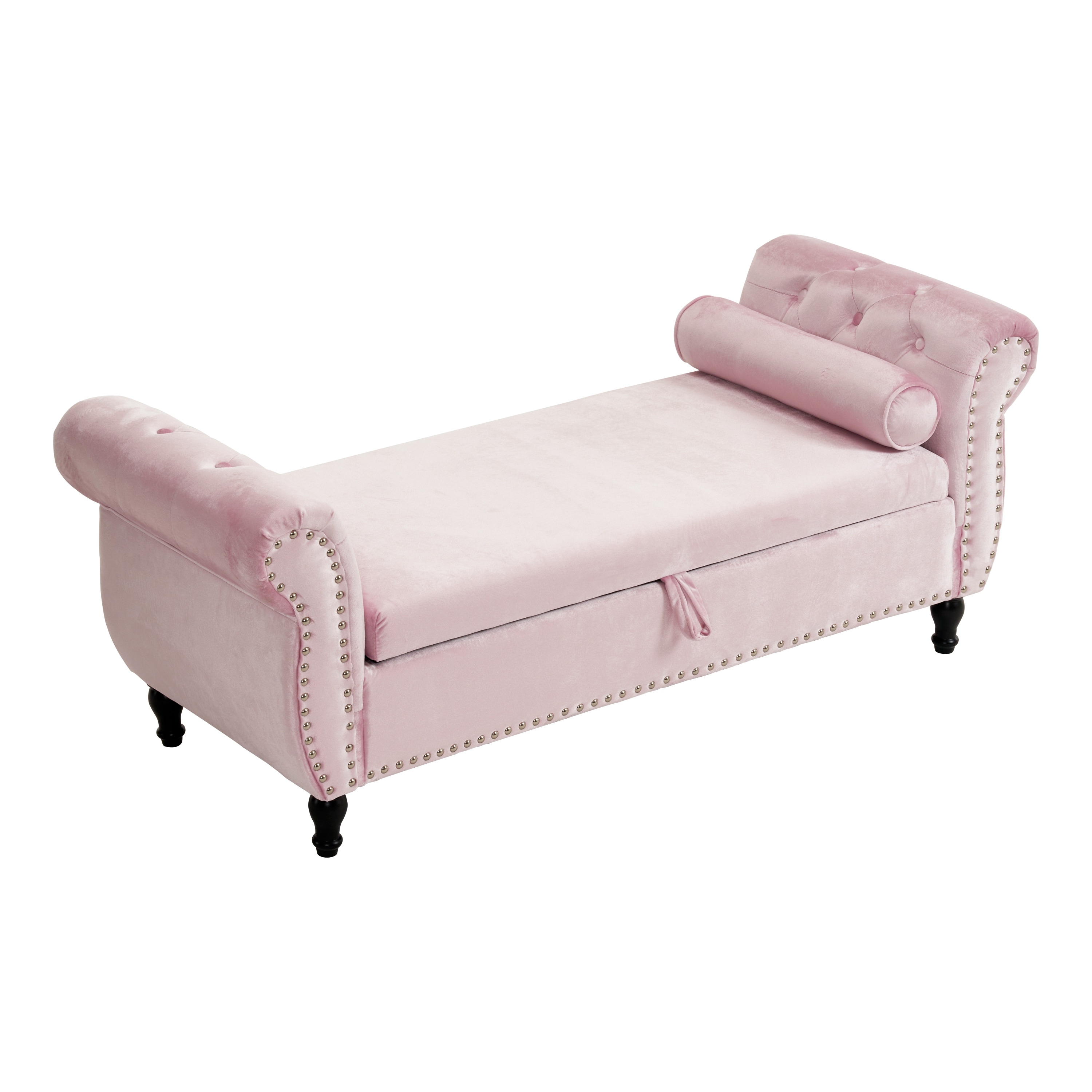 Velvet Upholstered Storage Ottoman with Nailhead Trim and Spacious Interior