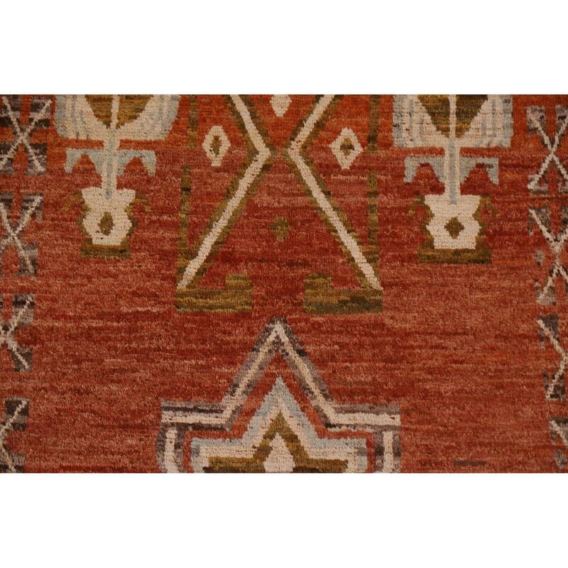 Hand Knotted Oriental 100% Wool Carpet Modern Tribal Oranges & Rust Moroccan Area Rug - 10' 0'' X 7' 1''
