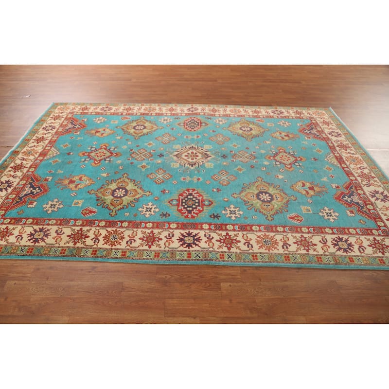 Turquoise Blue Kazak Oriental Area Rug Handmade Wool Carpet - 6'0"x 8'11"