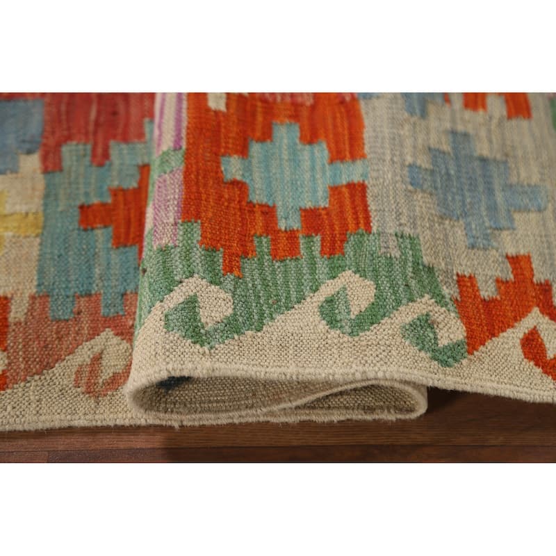 Southwestern / Geometric Kilim Oriental Rug Hand-Woven Wool Carpet - 3'2"x 5'0"
