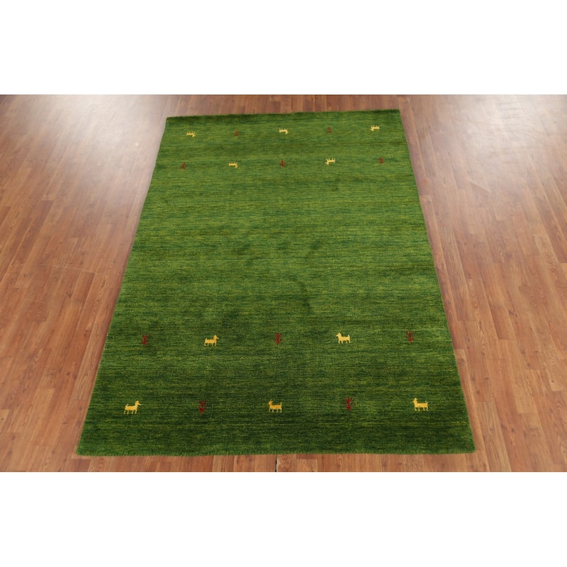 Tribal Green Gabbeh Indian Area Rug Handmade Wool Carpet - 5'3"x 7'6"