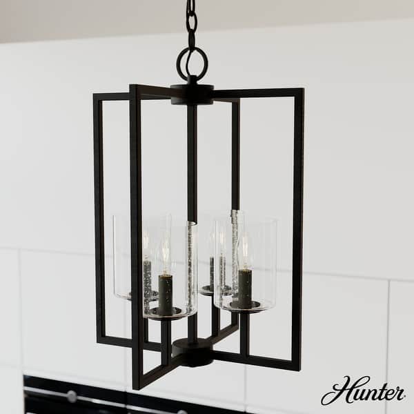 slide 2 of 7, Hunter Kerrison Geometric Pendant - Seeded Glass - Square or Linear - Dining Room, Entry, Island - Contemporary, Industrial 15" X 21" - 4 Light - Natural Iron