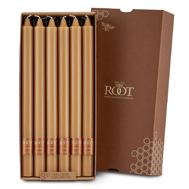 Root 12 inch Unscented Smooth Arista Taper Candles box of 12 - Beeswax