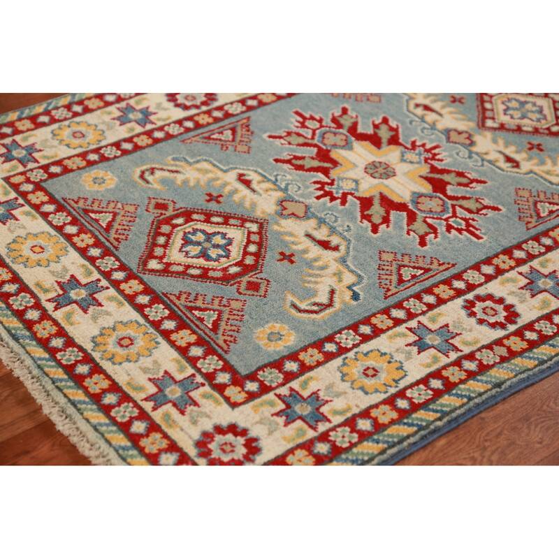 Light Blue Kazak Foyer Rug Hand-Knotted Wool Carpet - 2'8"x 3'9"