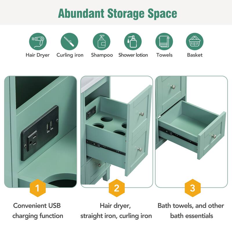 Contemporary 36-Inch Bathroom Vanity with USB Charging, Resin Sink, and Ample Storage