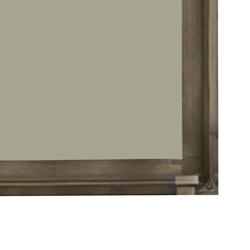 Wall Mirror with Beveled Molded Wooden Frame, Natural Brown
