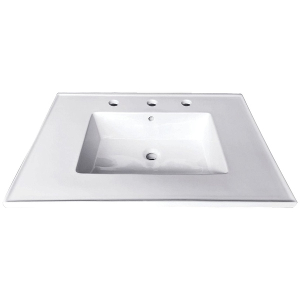 Kingston Brass LBT31227W34 White Continental 31" X 22" Ceramic Vanity Top With Integrated Basin And 3 Faucet Holes