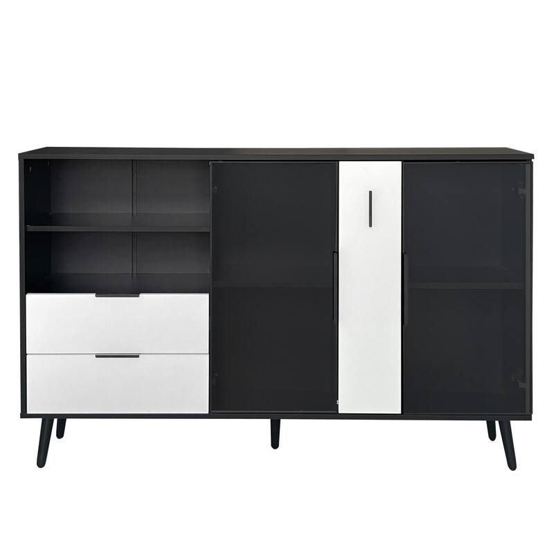 Glass Door Storage Cabinet with Drawers and Metal Handles, Living Room Modern Buffet Sideboard