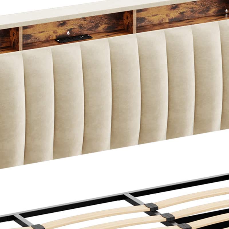 Full / Queen / King Size Platform Bed Frame with Upholstered Storage Headboard and 4 Drawers