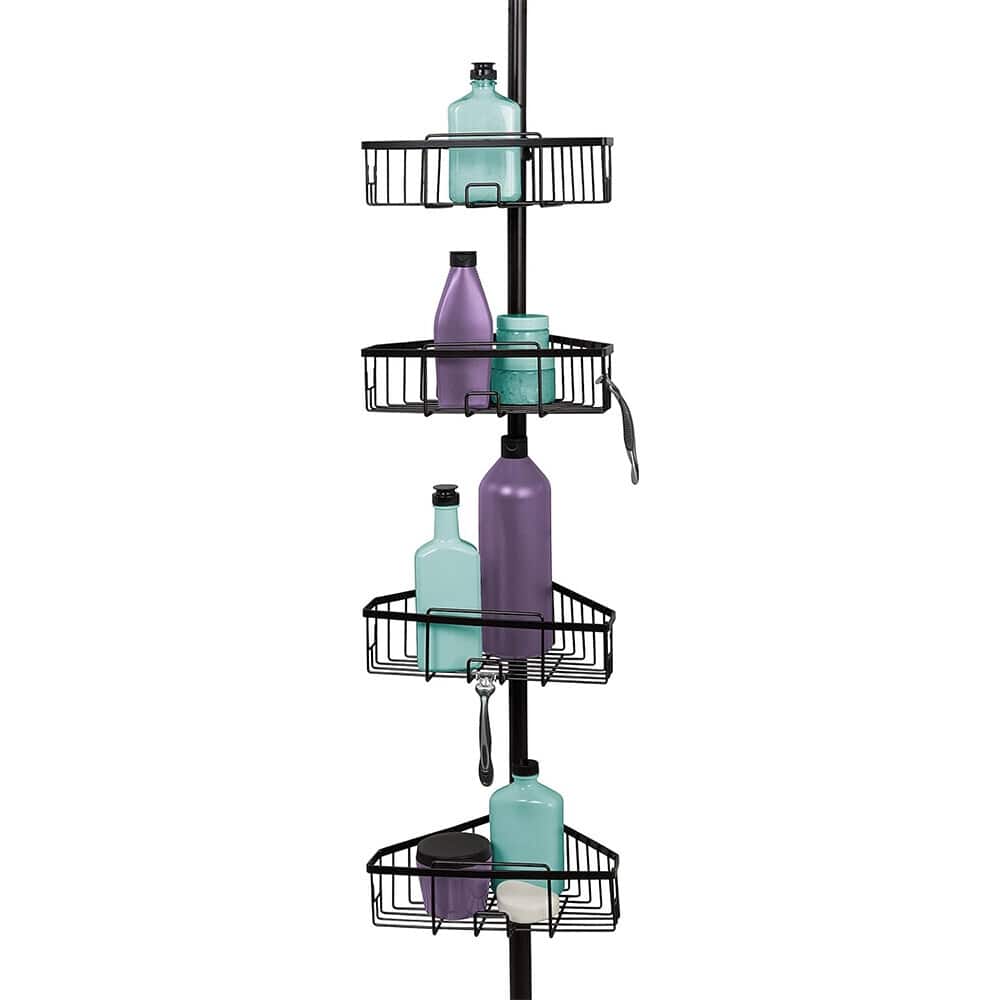 Tension Pole Shower Caddy 4 Basket Shelves, Adjustable, 60 to 108 Inch