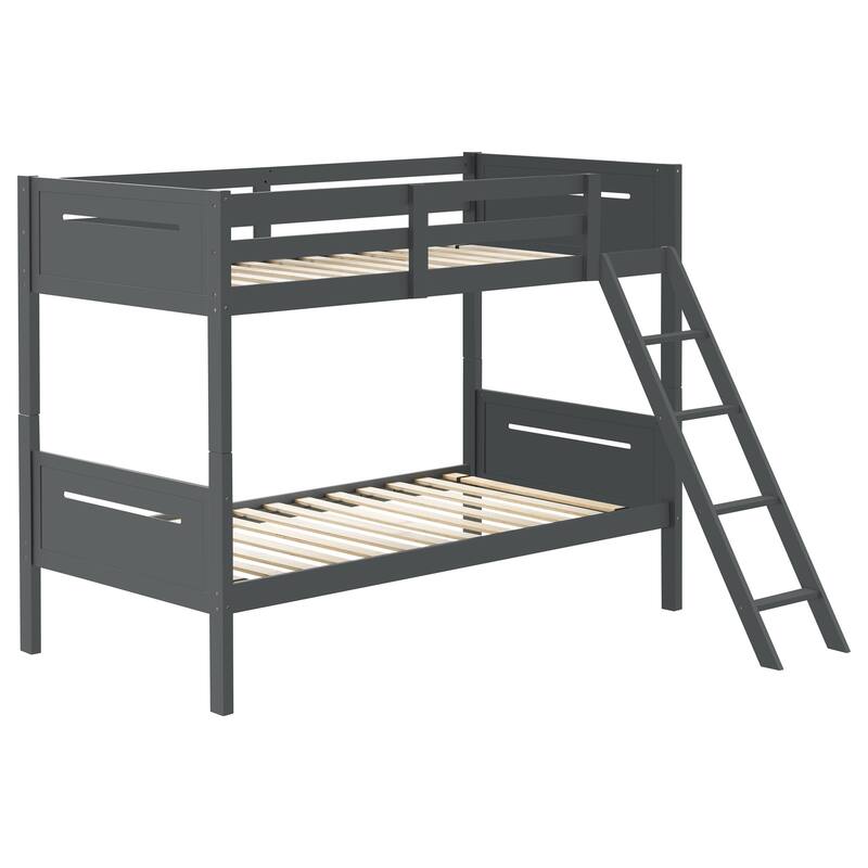 Littleton Transitional Wood Bunk Bed with Slatted Mattress - Twin Over Twin - Grey