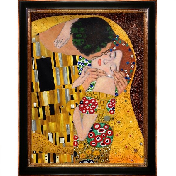 The Kiss by Gustav Klimt Metallic Embellished Framed Hand Painted Oil on Canvas