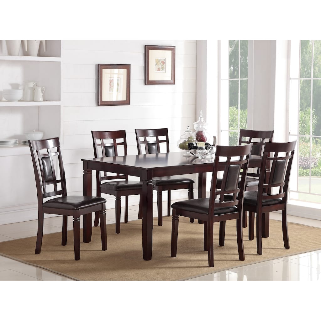 Modern Contemporary 7pc Dining Set Espresso Finish Unique Eyelet Back 6x Side Chairs Cushion Seats Dining Room Furniture