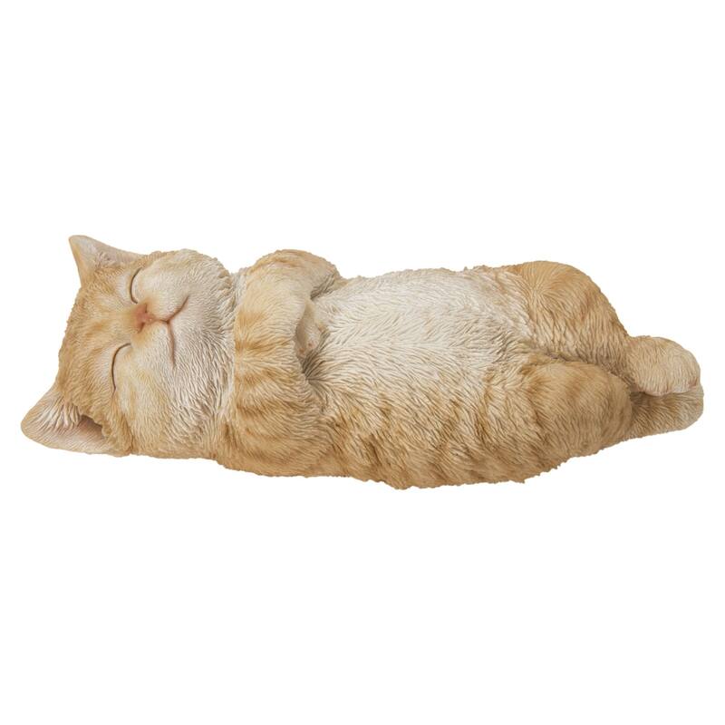 Sleeping Orange Tabby Kitten Outdoor Garden Statue - 7.75"