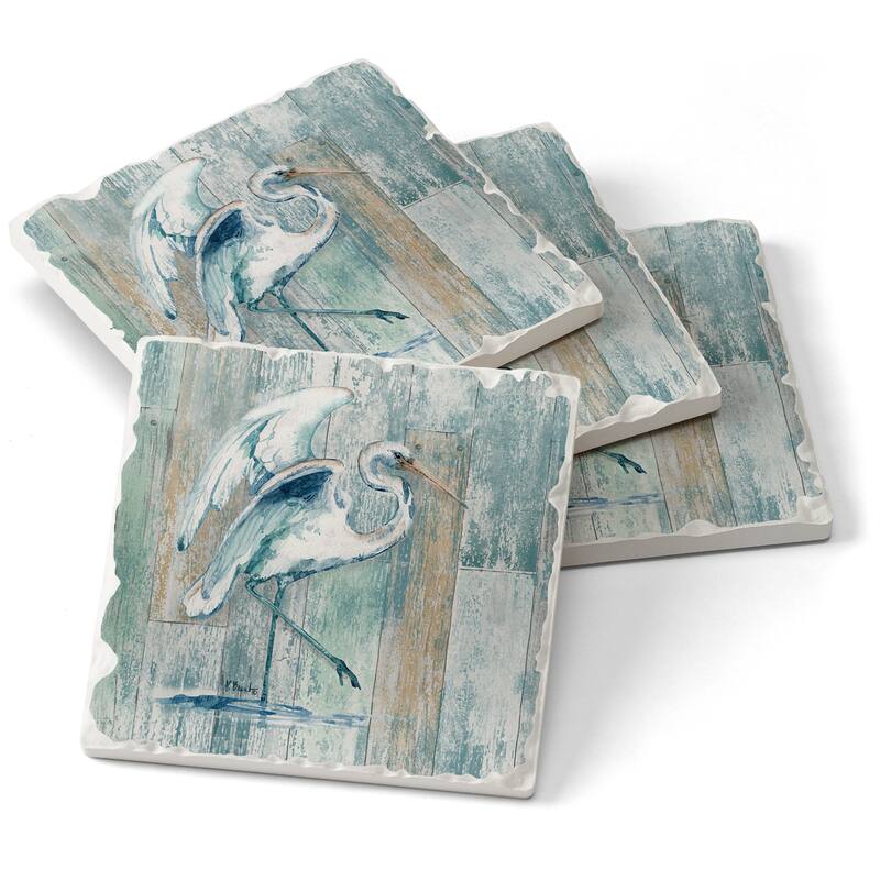 Counterart Absorbent Stone Coasters - Arianna Egret - Set of 4 - 4x4x1.236