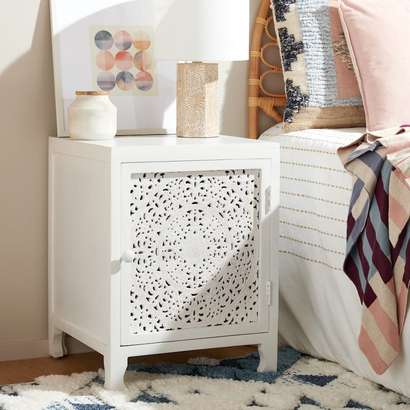 SAFAVIEH Caitlynn 2-Shelf 1-Door Nightstand (Fully Assembled) - White Wash