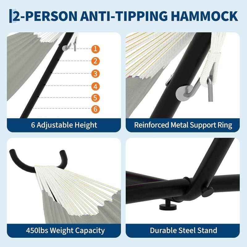 Portable Double Hammocks with Carrying Bag for Outside, 450 lbs Capacity