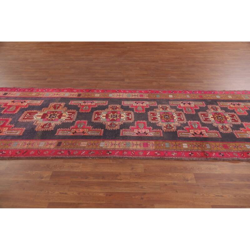 Hand Knotted Oriental 100% Wool Carpet Traditional Geometric Greys & Charcoal Meshkin Runner Rug - 10' 3'' X 3' 10''