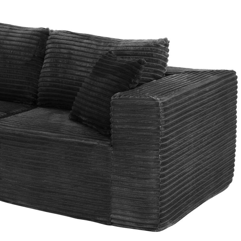 Dovelina Convertible Plush Corduroy Foam-Filled Sleeper Sofa Chaise for Living Room