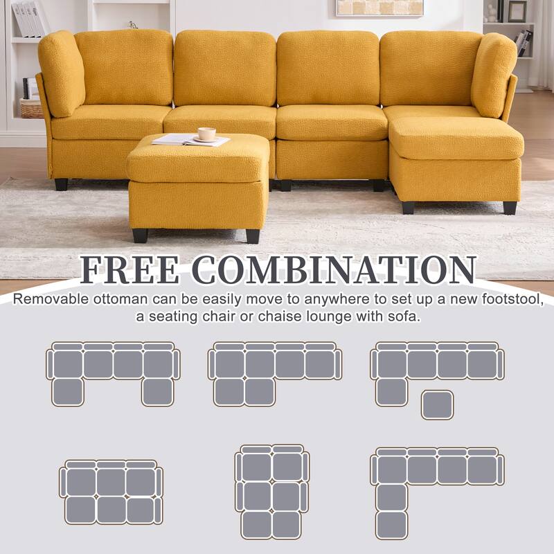 HOMEFUN 6-Seat Polyester Upholstered U-Shaped Modular Storage Sleeper Sectional Sofa with Storage Ottoman