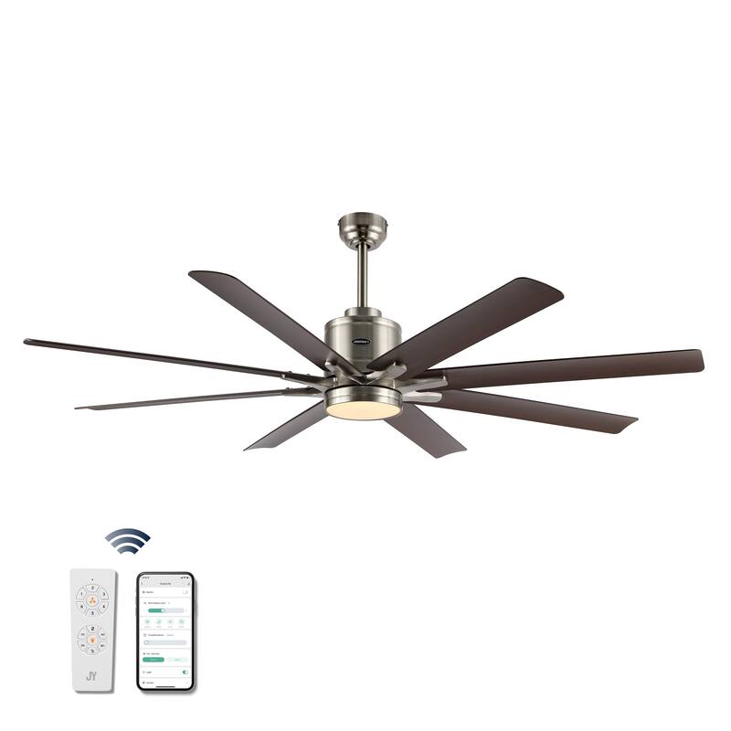 Miranda 66" 1-Light Contemporary Iron Mobile-App/Remote-Controlled 6-Speed Ceiling Fan with Integrated LED Light by JONATHAN Y