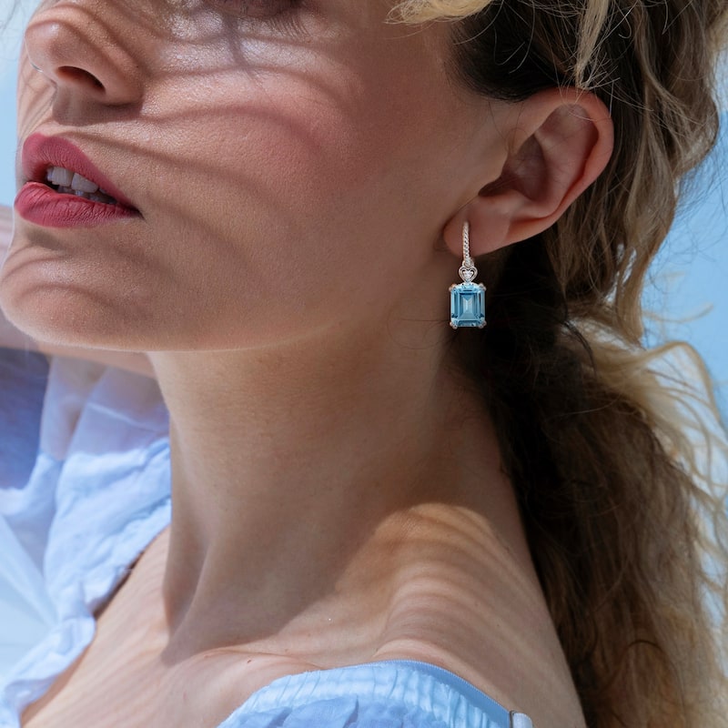 Miadora 8 1/4ct TGW Octagon-Cut Sky Blue and White Topaz Heart Earrings Sterling Silver