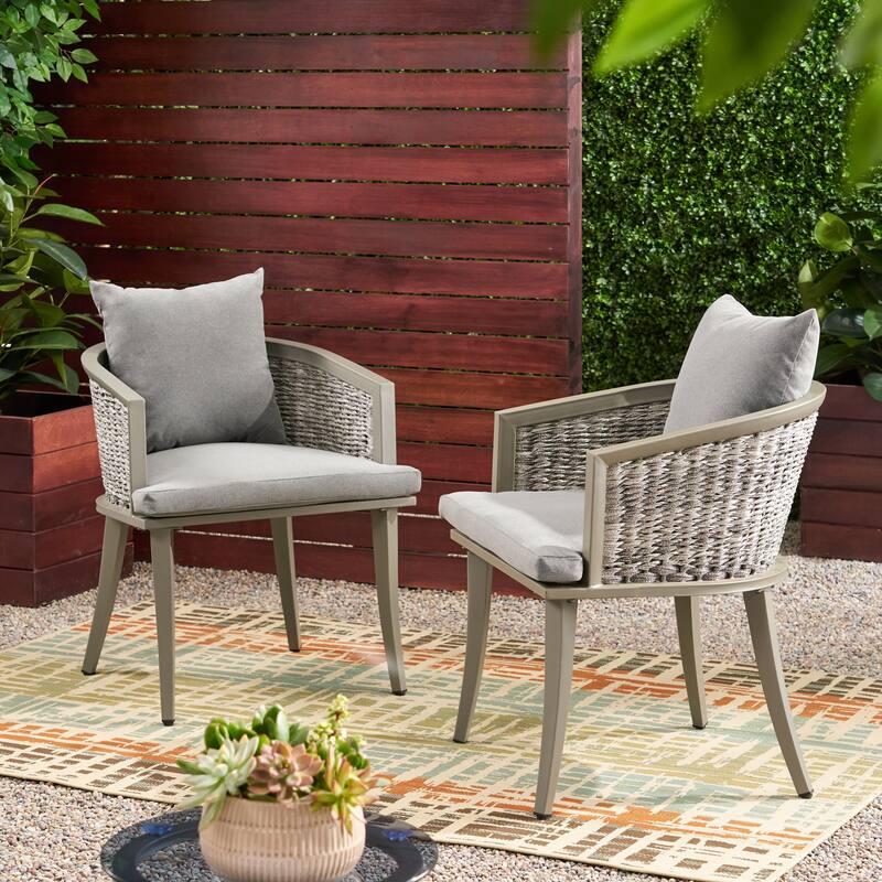 Roomfitters Pebble Outdoor Wicker Patio Chairs with Water Resistant Cushions, Modern Armchair, Grey Set of 2 - Set of 2