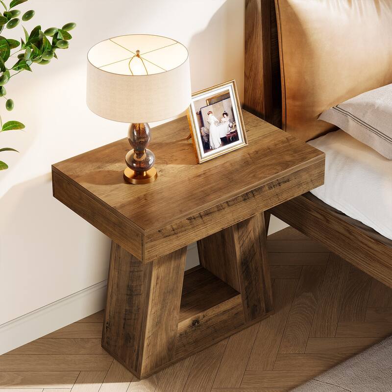 24" Modern 2-Tier Narrow End Table with Trapezoid Base