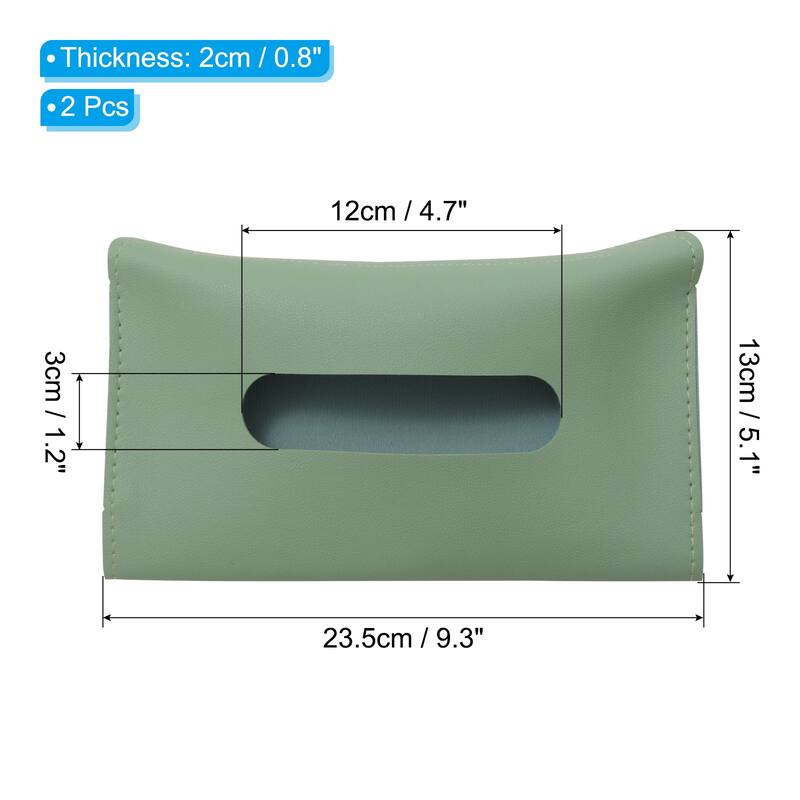 Car Tissue Holder, 2Pcs PU Leather Napkin Dispenser with Elastic Strap - 23.5x13x2cm - Green