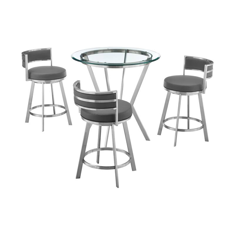 Naomi and Roman Counter Height Dining Set in Grey Faux Leather
